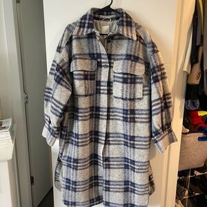 H&M Blue and Gray Plaid Coat/Shacket